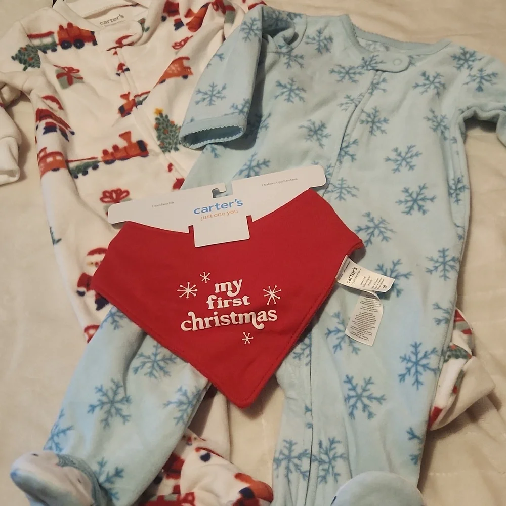 Carter's Festive Baby Pajama Set with Santa, Snowflake, And Bib.